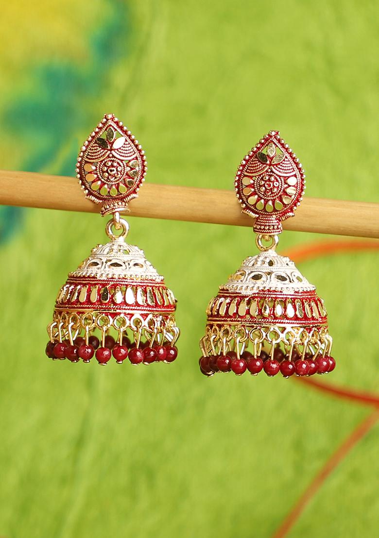 Traditional Enamelled Gold Plated Partywear Alloy Light Weight Jhumka
