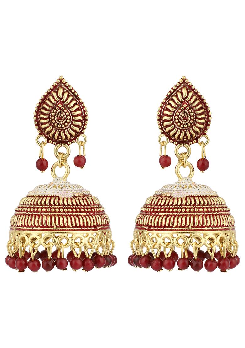 Traditional Enamelled Gold Plated Partywear Alloy Light Weight Jhumka