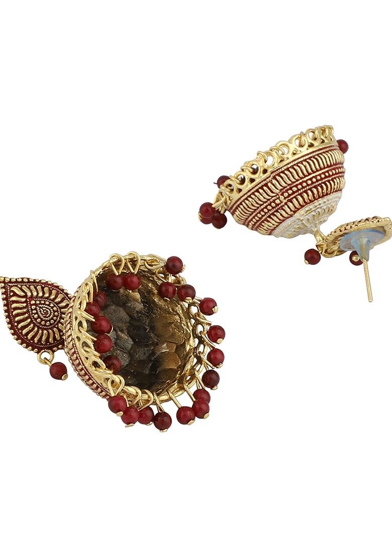 Traditional Enamelled Gold Plated Partywear Alloy Light Weight Jhumka