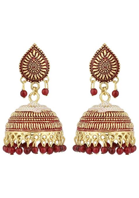 Traditional Enamelled Gold Plated Partywear Alloy Light Weight Jhumka