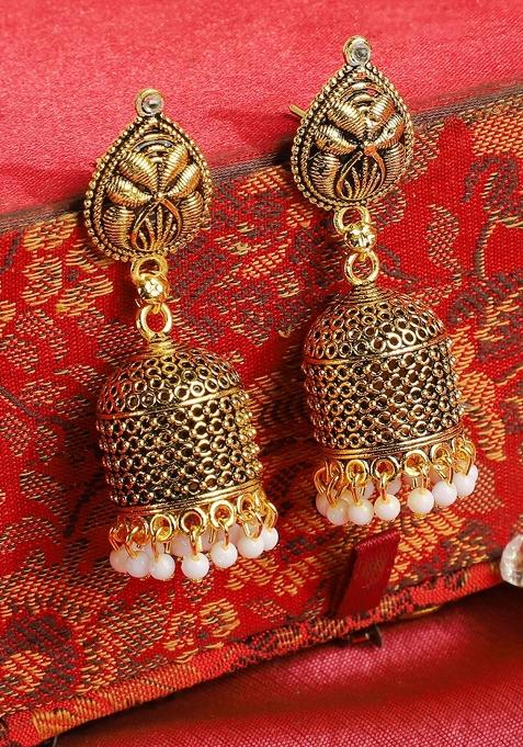 Traditional Antique Gold Plated Party Wear Alloy Jhumka