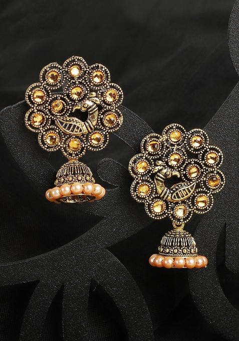 Traditional Antique Peacock Gold Plated Party Wear Alloy Jhumka
