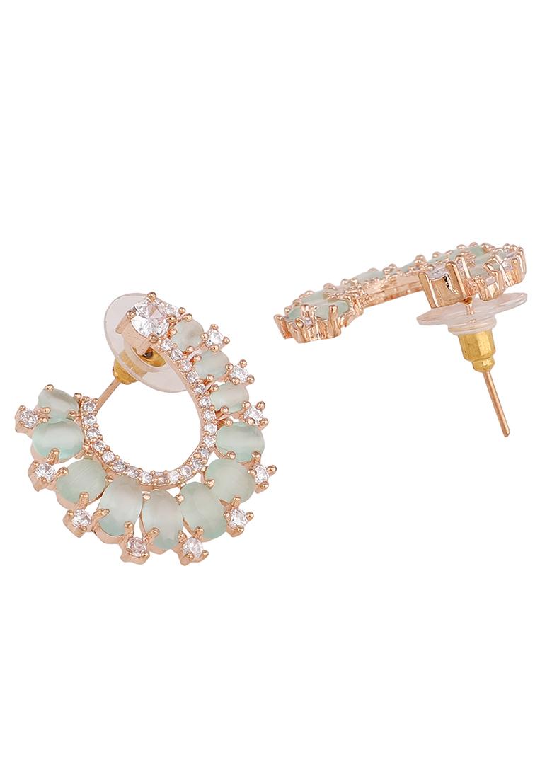 Classy Look Half Moon Mint And White American Diamond Earrings - Indya