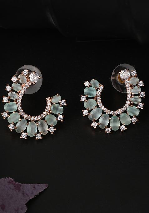 Classy Look Half Moon Mint And White American Diamond Earrings