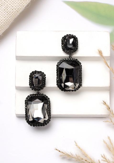 Fashion Black And White Stone Crystal Earring Crystal Drops And Danglers