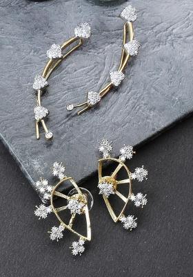 Set Of 2 Heart And Floral Design American Diamond Studded Earcuf