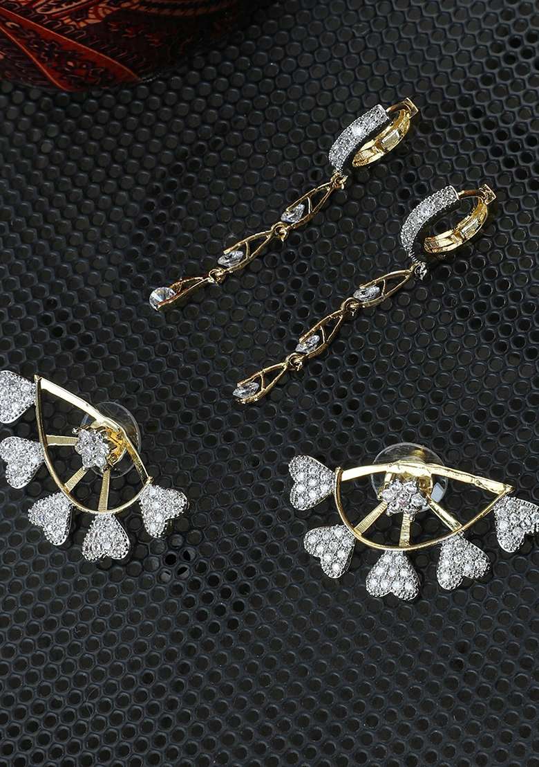 Set Of 2 Pair American Diamond Studded Earcuf And Latkan Baali - Indya