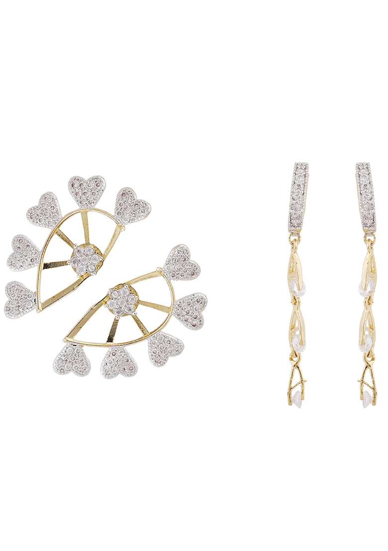 Set Of 2 Pair American Diamond Studded Earcuf And Latkan Baali - Indya