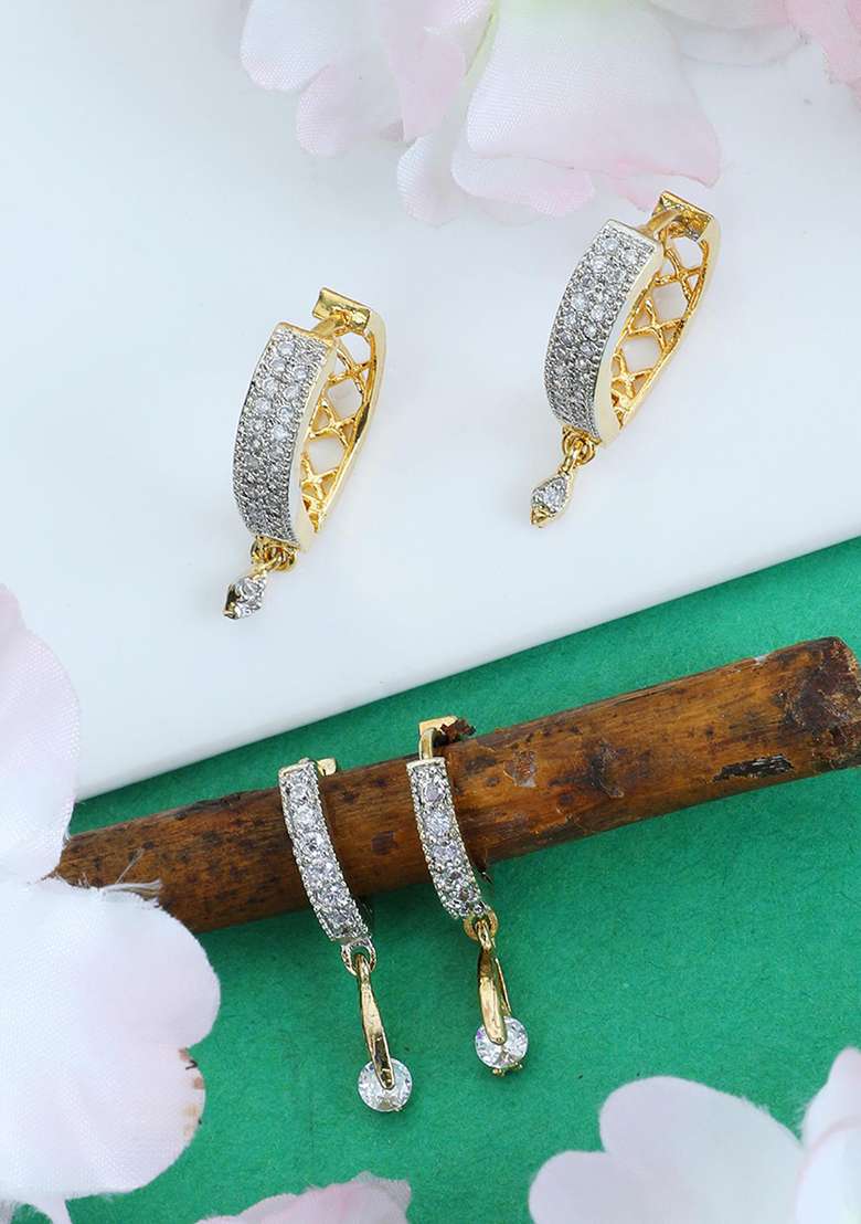 Combo Of 2 Pair American Diamond Hoop Bali With Small Latkans - Indya