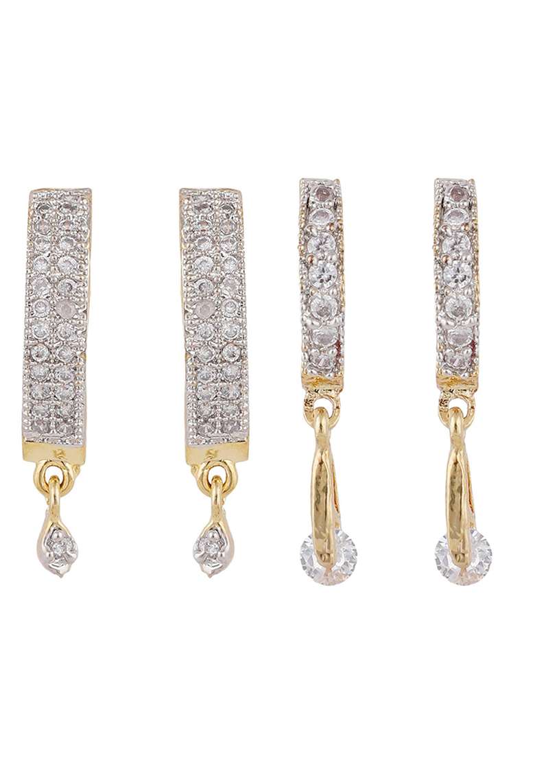 Combo Of 2 Pair American Diamond Hoop Bali With Small Latkans - Indya