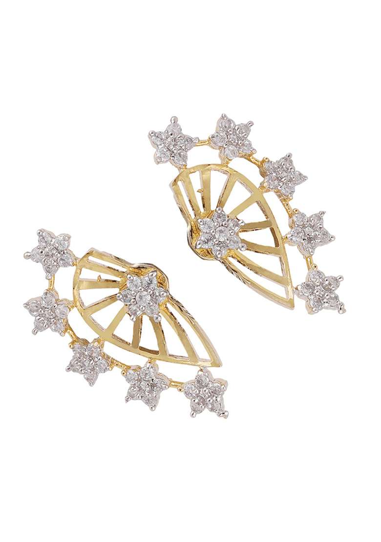 Combo Of 2 Pair American Diamond Studded Earcuf And Small Huggies - Indya