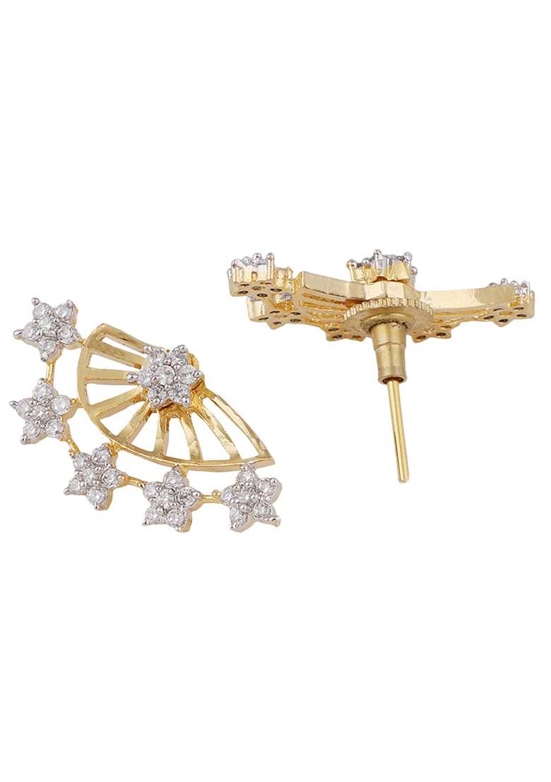 Combo Of 2 Pair American Diamond Studded Earcuf And Small Huggies - Indya
