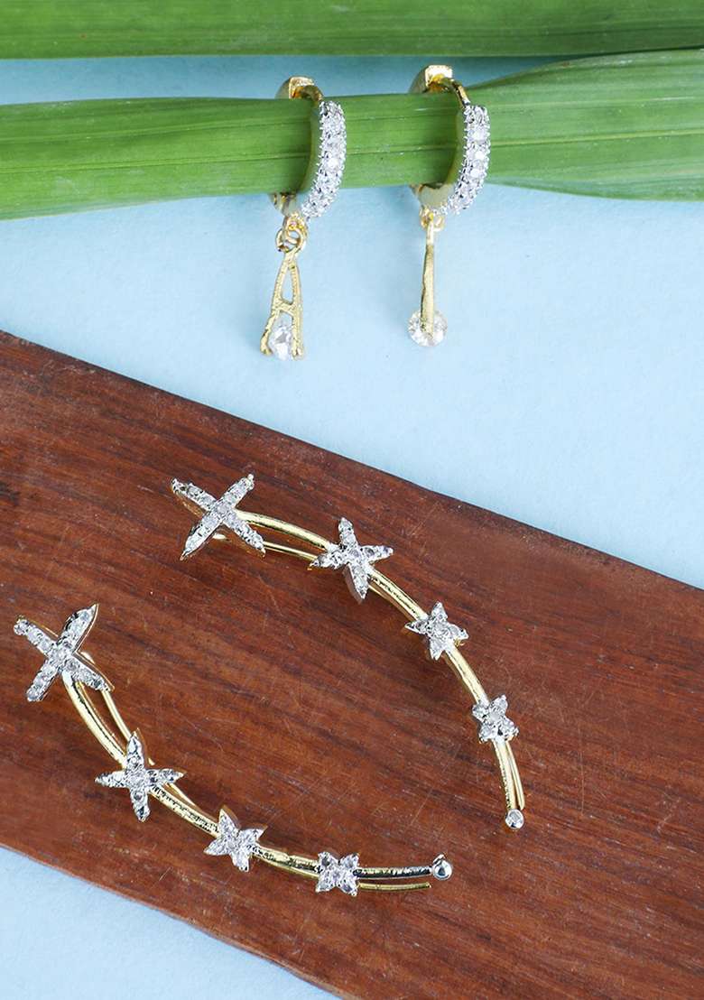 Combo Of 2 Pair American Diamond Studded Earcuf And Latkan Baali - Indya