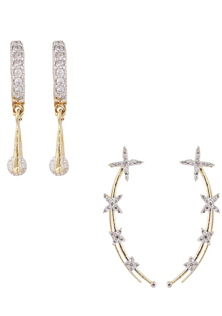 Combo Of 2 Pair American Diamond Studded Earcuf And Latkan Baali - Indya