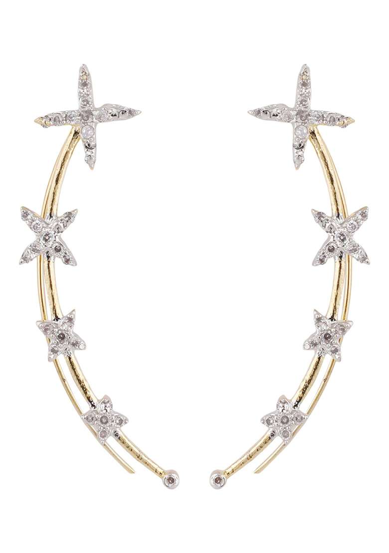 Combo Of 2 Pair American Diamond Studded Earcuf And Latkan Baali - Indya