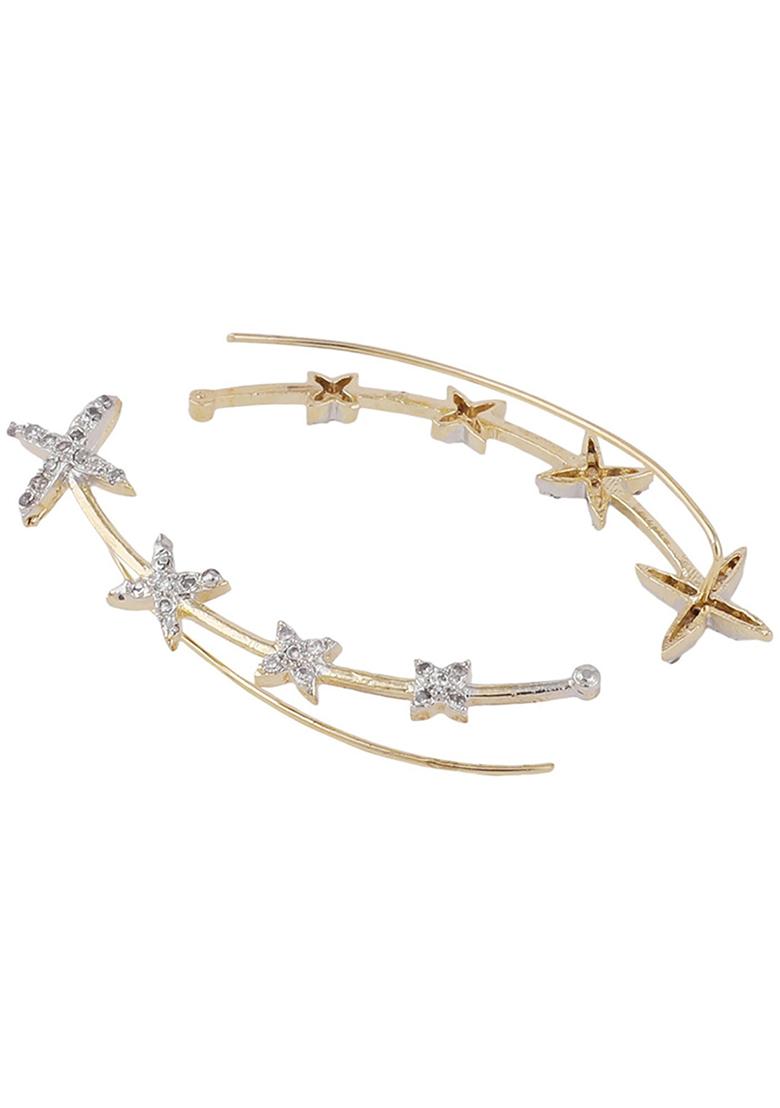 Combo Of 2 Pair American Diamond Studded Earcuf And Latkan Baali - Indya