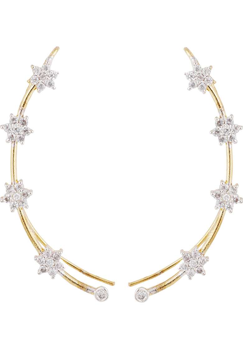 Decent American Diamond Studded Earcuf And Small Huggies Combo Of 2 Pair - Indya