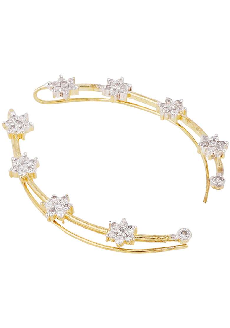 Decent American Diamond Studded Earcuf And Small Huggies Combo Of 2 Pair - Indya
