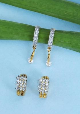 Elegant American Diamond Hoop Bali With Latkan And Small Huggies Combo Of 2 Pair