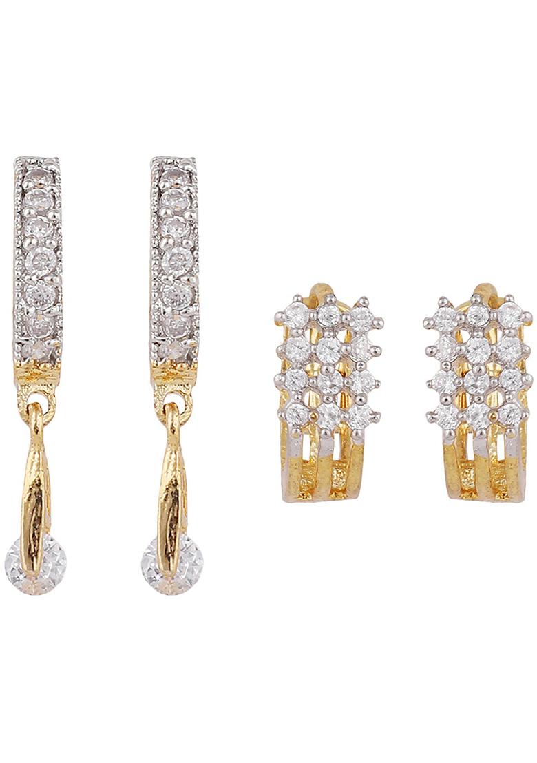 Elegant American Diamond Hoop Bali With Latkan And Small Huggies Combo Of 2 Pair - Indya