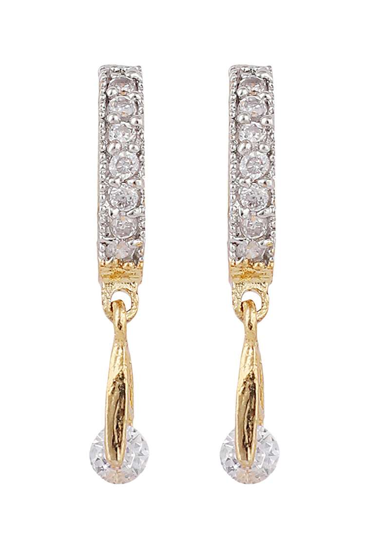 Elegant American Diamond Hoop Bali With Latkan And Small Huggies Combo Of 2 Pair - Indya