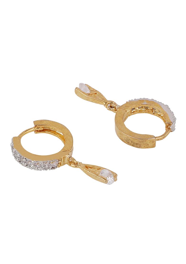 Elegant American Diamond Hoop Bali With Latkan And Small Huggies Combo Of 2 Pair - Indya