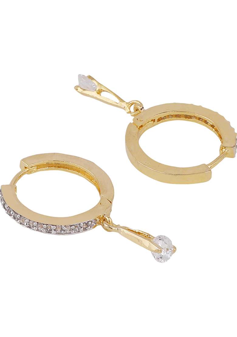 Stylish Combo Of 2 Pair American Diamond Hoop Bali With Latkan And Small Huggies - Indya