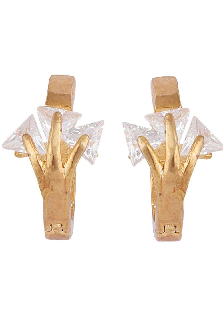 Stylish Combo Of 2 Pair American Diamond Hoop Bali With Latkan And Small Huggies - Indya