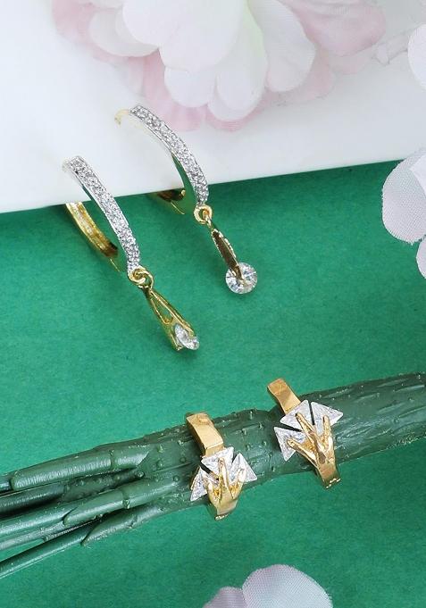 Stylish Combo Of 2 Pair American Diamond Hoop Bali With Latkan And Small Huggies