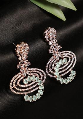 Green And White Rose Gold Plated Crescent Shaped Drop Earrings