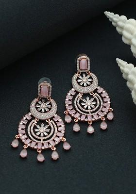 Rose Gold Plated And Pink American Diamond Studded Chandbalis Earrings