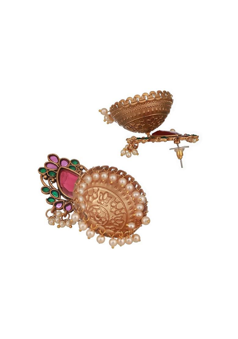 Gold Plated Dome Shaped Beaded Jhumkas - Indya