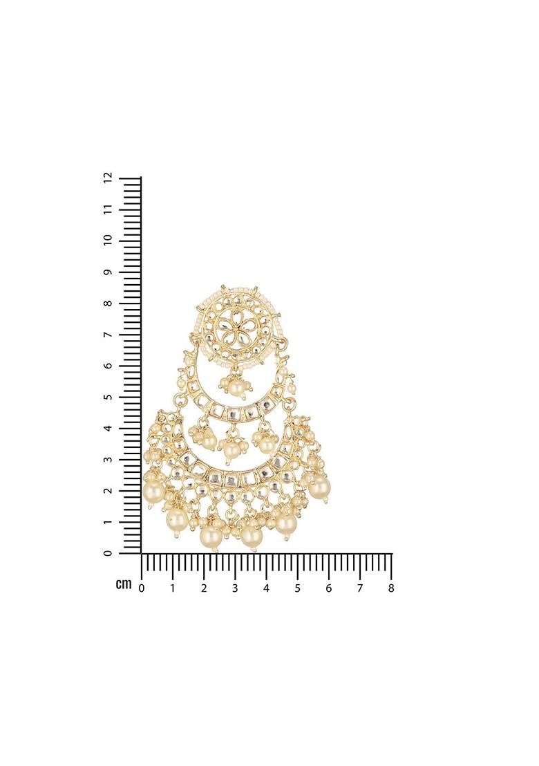 Gold Plated Kundan Studded And Beaded Contemporary Shaped Chandbalis