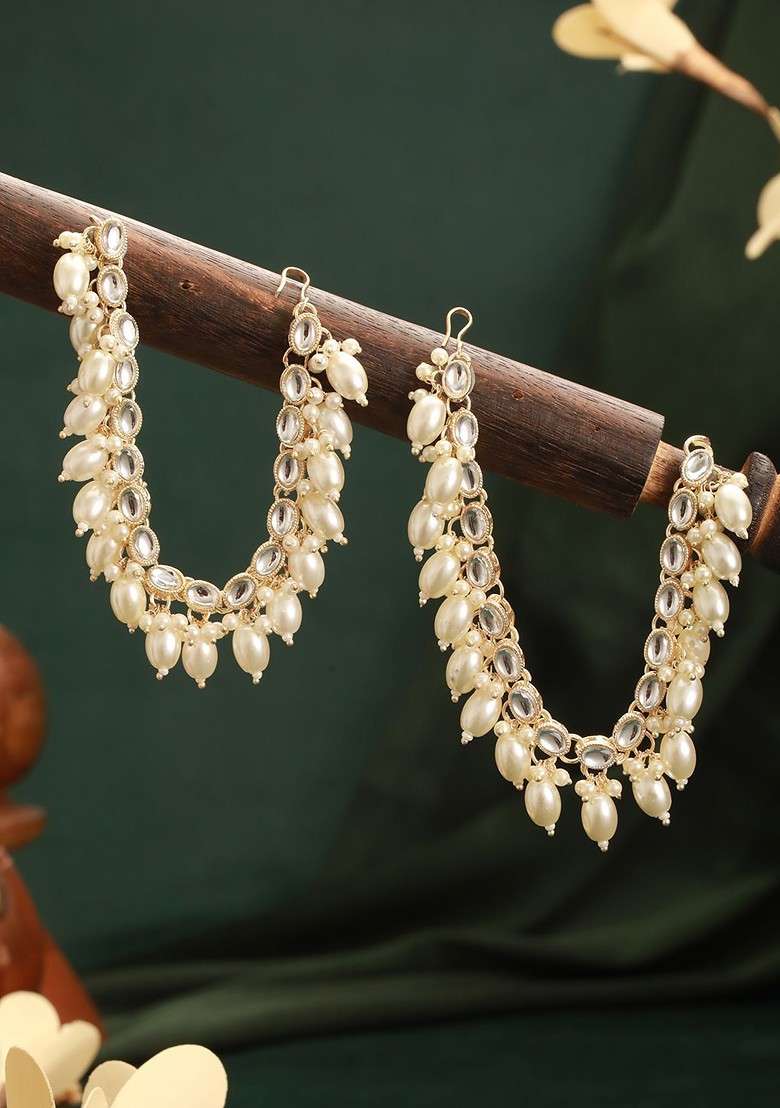 Gold Plated Pearls Beaded Classic Ear Chain - Indya