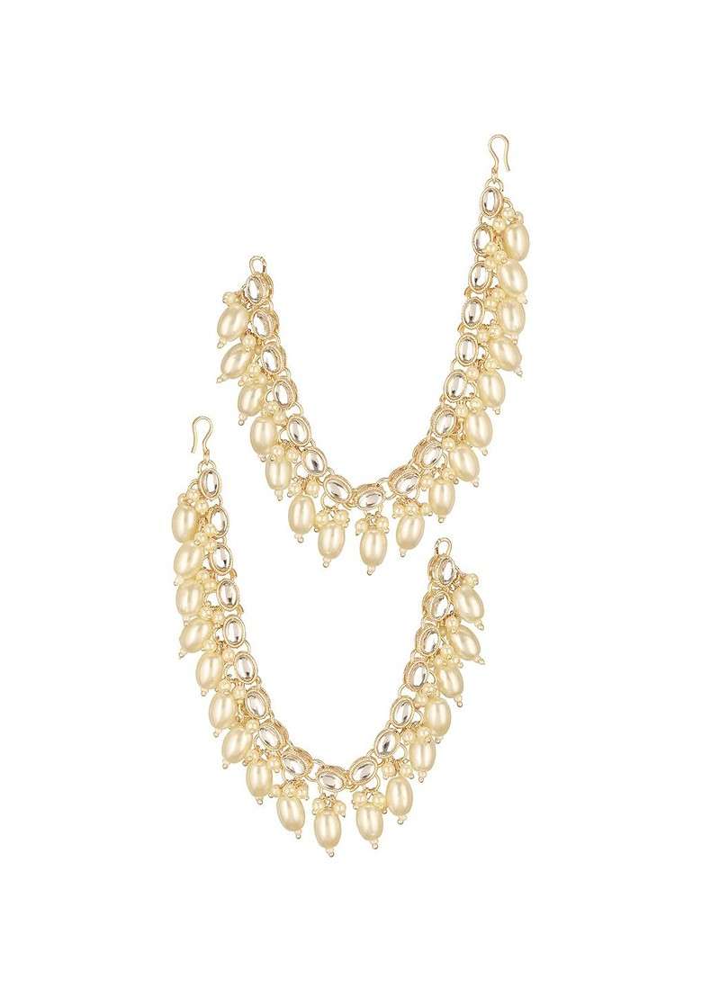 Gold Plated Pearls Beaded Classic Ear Chain - Indya
