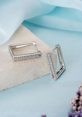 Rhodium Plated American Diamond Geometric Hoop Earrings