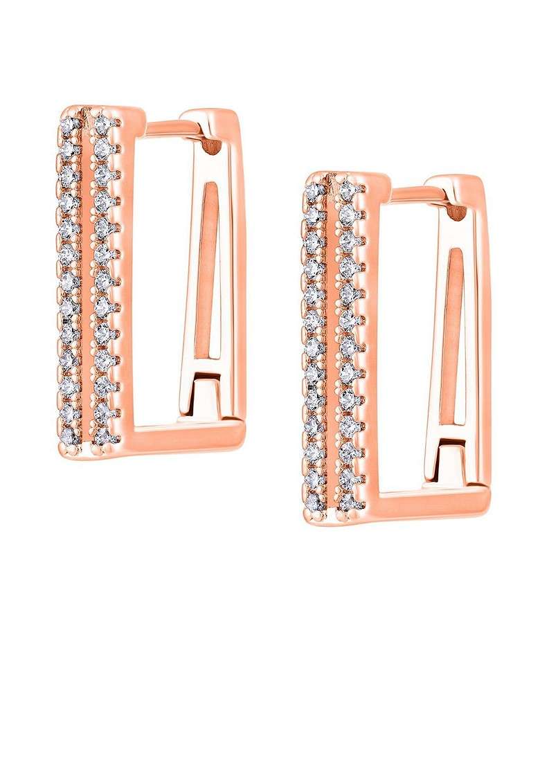 Rose Gold Plated American Diamond Studded Contemporary Hoop Earrings - Indya