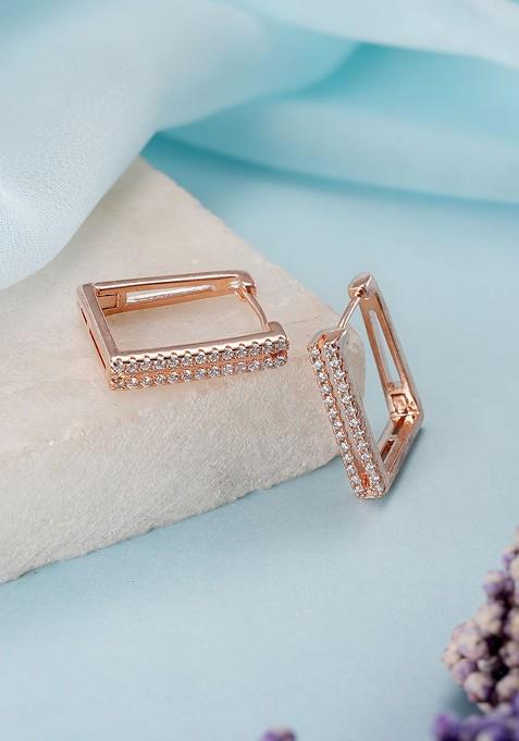 Rose Gold Plated American Diamond Studded Contemporary Hoop Earrings