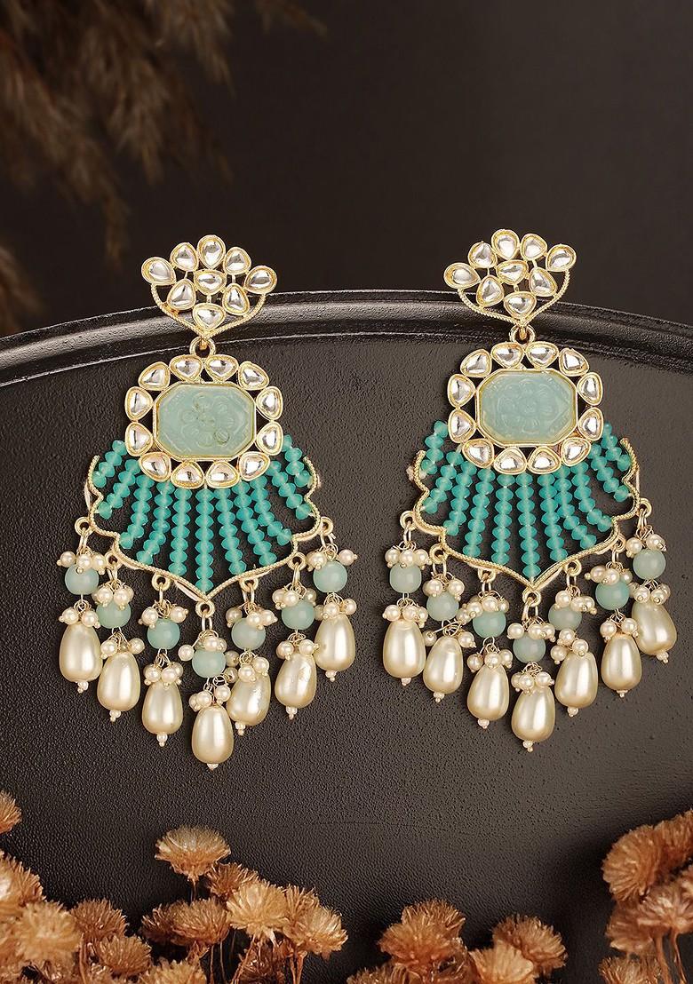 Gold Plated Kundan Studded And Beaded Contemporary Chandbalis