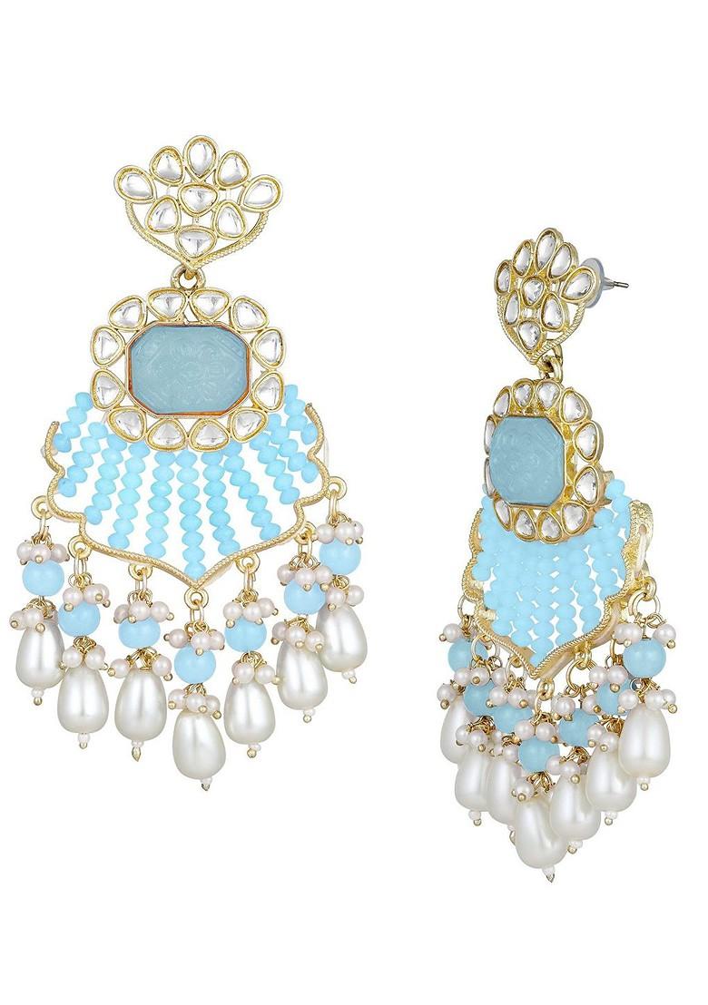 Gold Plated Kundan Studded And Beaded Contemporary Chandbalis