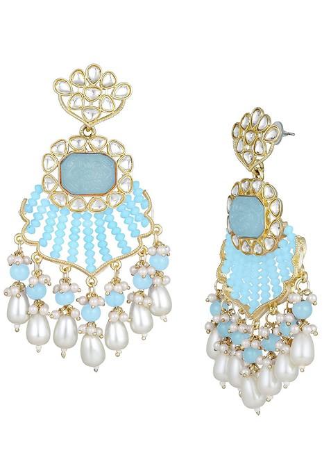 Gold Plated Kundan Studded And Beaded Contemporary Chandbalis