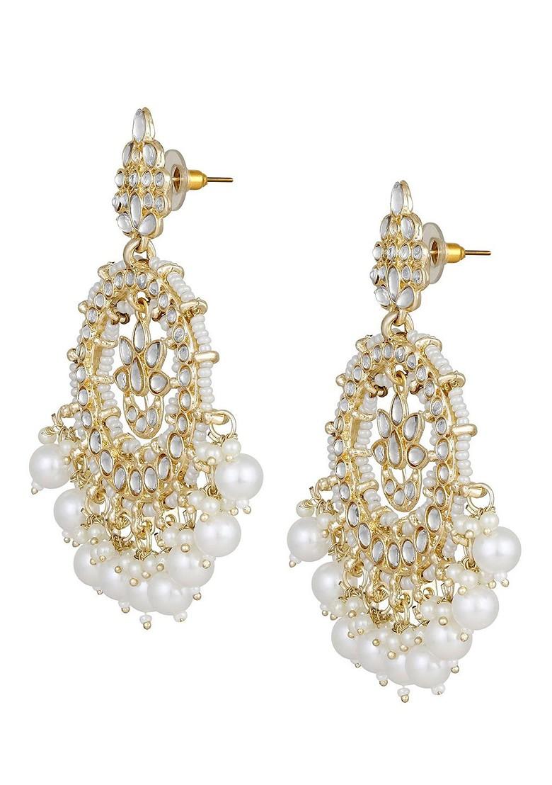 Gold Plated Kundan Studded And Beaded Contemporary Chandbalis