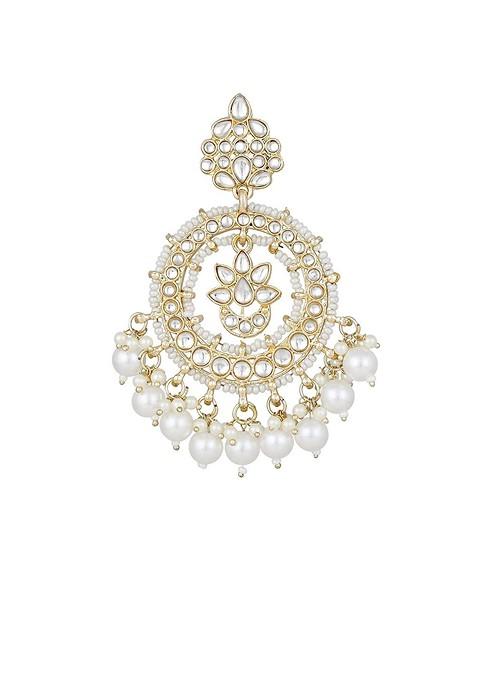 Gold Plated Kundan Studded And Beaded Contemporary Chandbalis