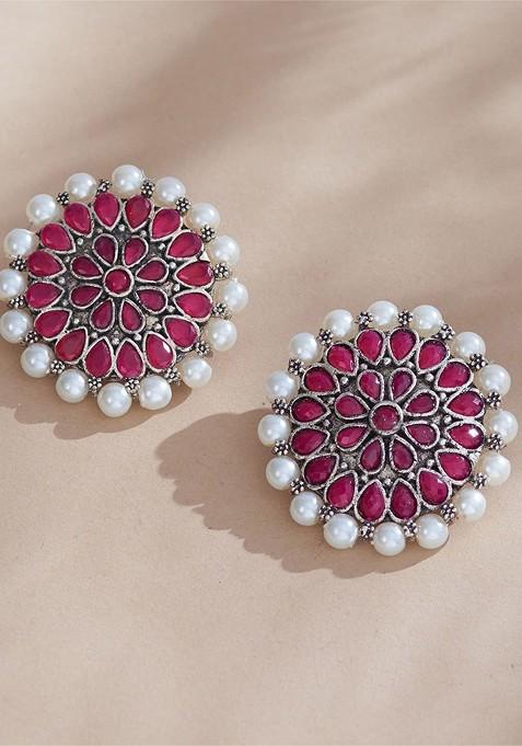 Pink Silver Plated Earrings