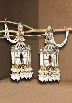 White Gold Plated Geometric Artificial Stones And Beads Alloy Drop Earrings