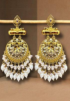 Gold Gold Plated Pearls Contemporary Chandbalis Earrings