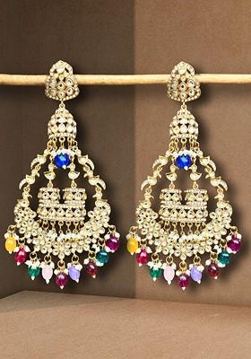 Gold Gold Plated Stone Studded Contemporary Chandbalis Earrings