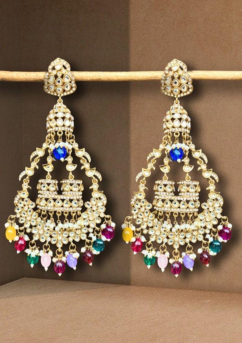 Gold Gold Plated Stone Studded Contemporary Chandbalis Earrings