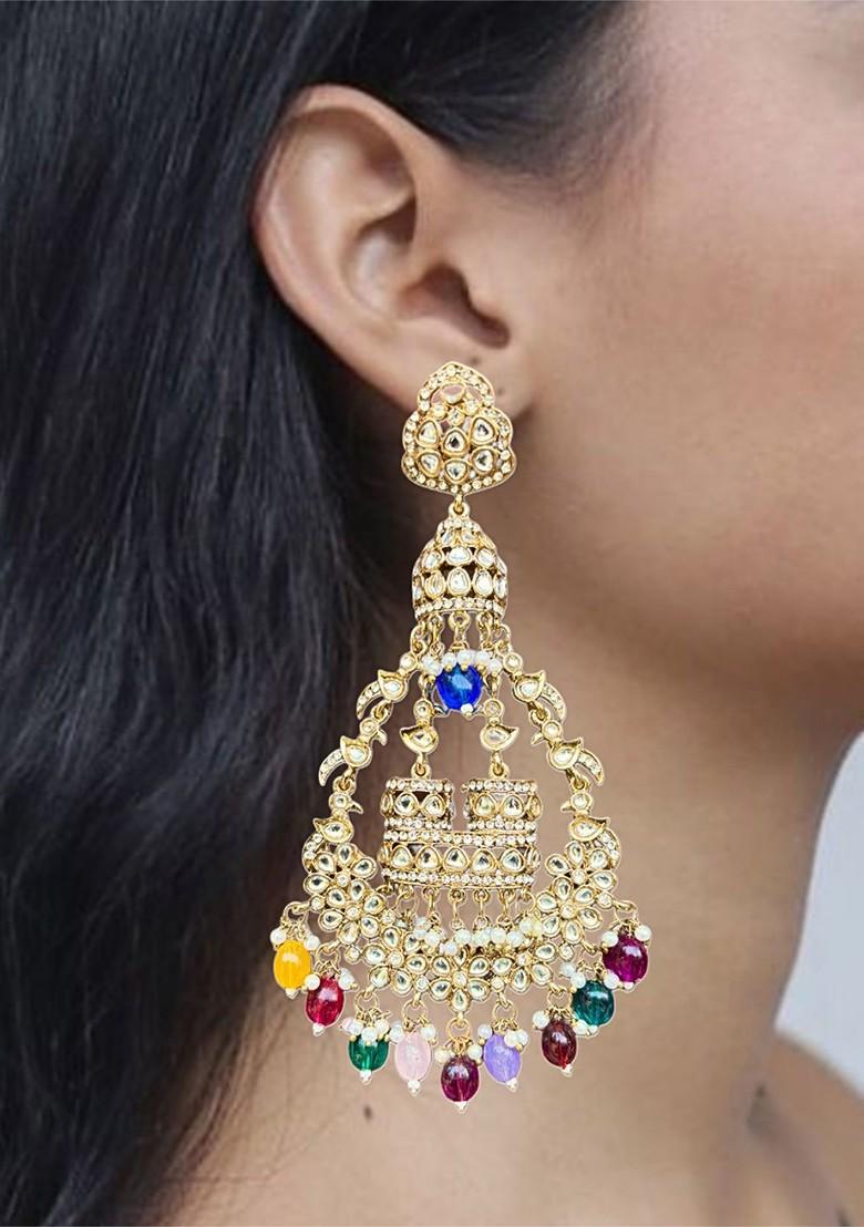 Gold Gold Plated Stone Studded Contemporary Chandbalis Earrings