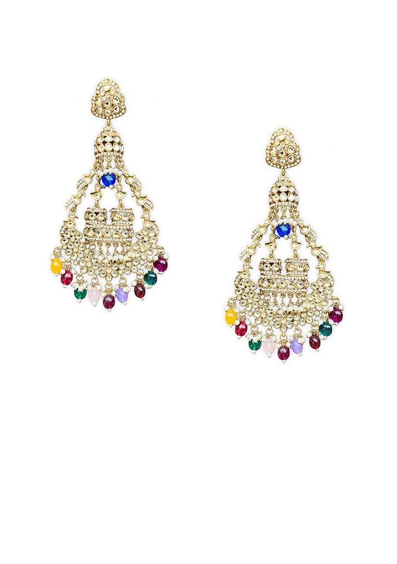 Gold Gold Plated Stone Studded Contemporary Chandbalis Earrings